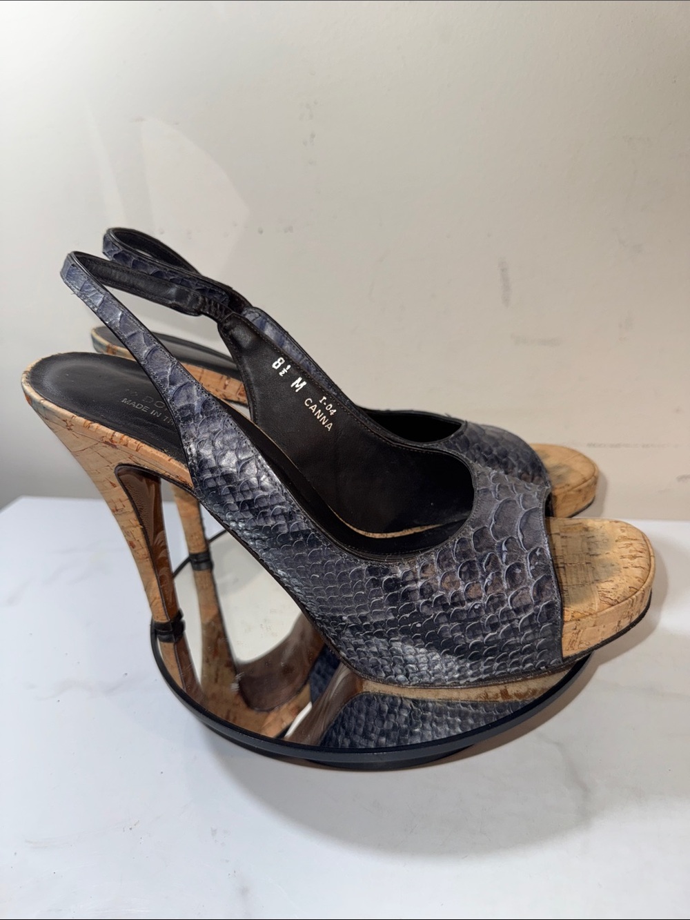 Donald J. Pliner Canna Snake-Texture Cork Platform Slingback Heels Size 8.5M